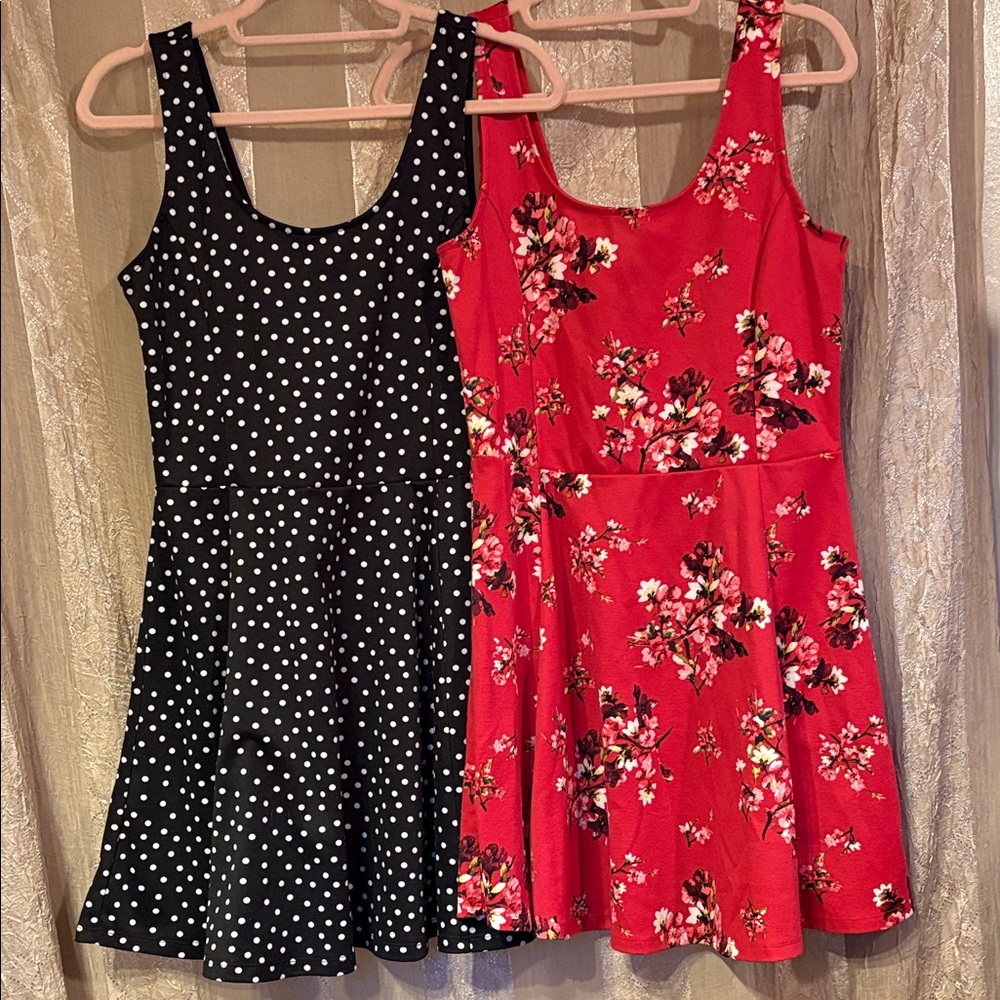 Betty dress two pack.                  Black Polka Dot & Red Floral Mini